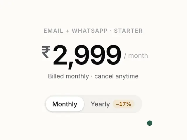Pricing control switching from monthly to yearly billing, the price rolling down to 2,499