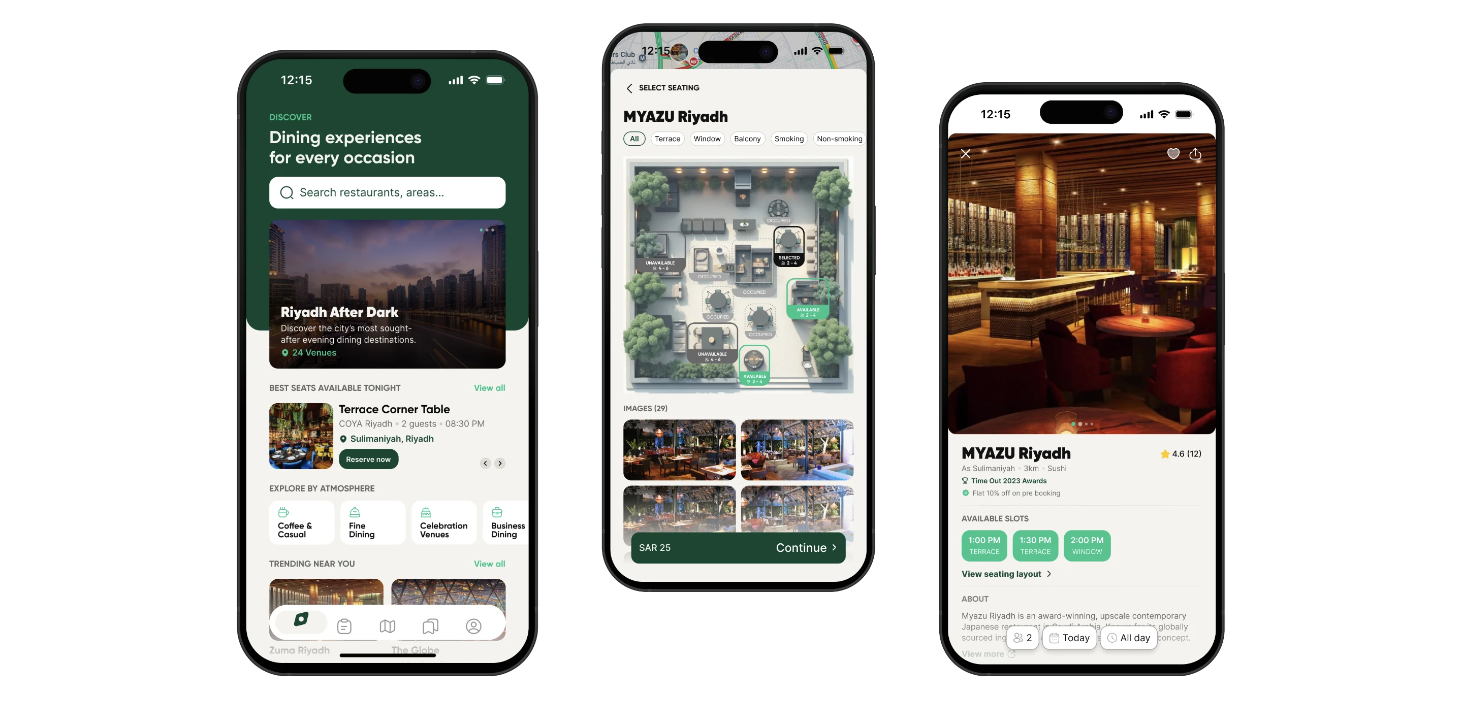 Dish N Dash diner app: Discover, seat selection on a floor plan, and a restaurant page