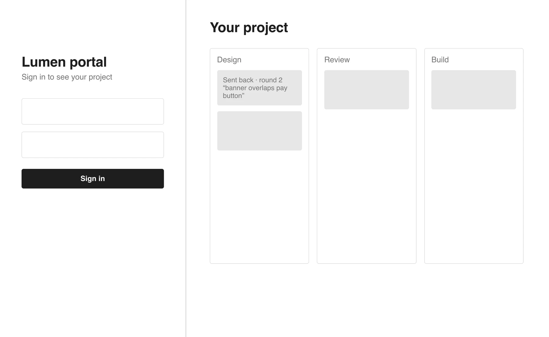 AI-drafted low-fi sketch: A client portal